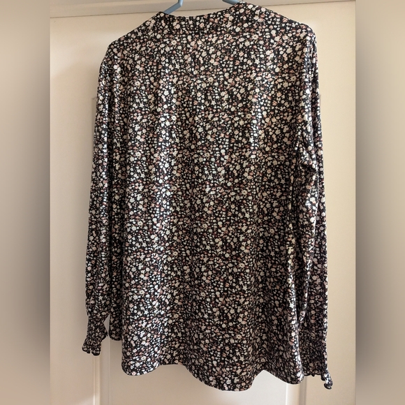 Rapbin Womens V Neck Puff Long Sleeve Button Down Tunic. XXL, black/floral - Picture 2 of 4